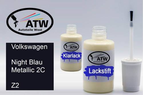 Volkswagen, Night Blau Metallic 2C, Z2: 20ml Lackstift + 20ml Klarlack - Set, von ATW Autoteile West.